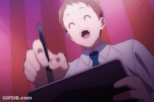 A Man In A Suit And Tie Is Holding A Tablet And Smiling GIF