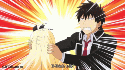 A Man In A Suit And Tie Is Holding A Woman 'S Head And Says " D-Dinh Tiep " GIF