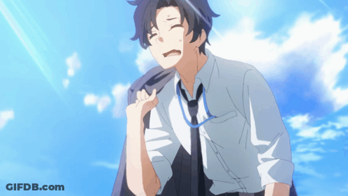 A Man In A Suit And Tie Is Holding His Jacket Over His Shoulder GIF