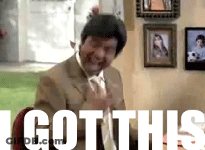 A Man In A Suit And Tie Is Laughing With The Words " I Got This " Above Him GIF