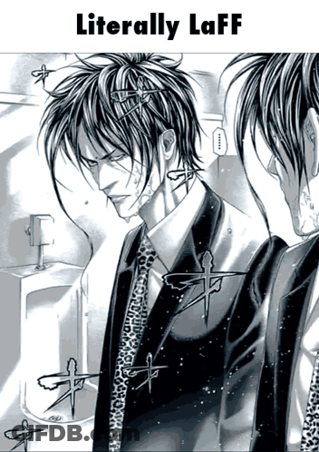 A Man In A Suit And Tie Is Looking At Himself In A Mirror With The Words Literally Laff Above Him GIF