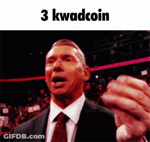 A Man In A Suit And Tie Is Making A Funny Face With The Words 3 Kwadcoin Written Above Him GIF