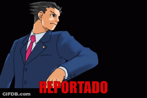 A Man In A Suit And Tie Is Pointing And The Word Reportado Is Below Him GIF