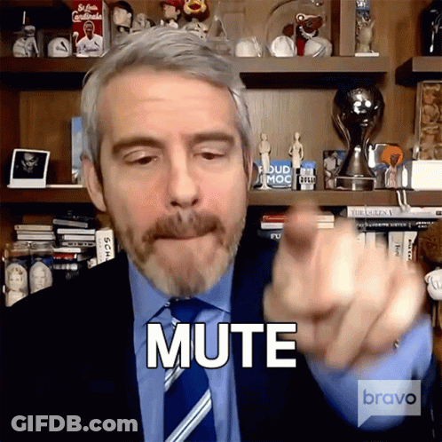 A Man In A Suit And Tie Is Pointing At The Camera And Saying Mute GIF