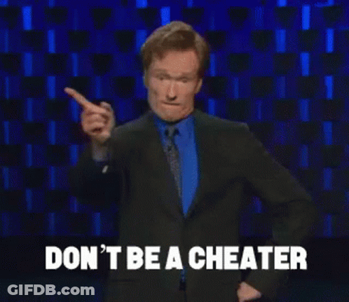 A Man In A Suit And Tie Is Pointing His Finger At The Camera And Says " Don 'T Be A Cheater " GIF