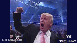 A Man In A Suit And Tie Is Raising His Fist In The Air GIF