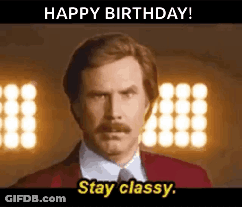 A Man In A Suit And Tie Is Saying `` Happy Birthday ! '' GIF