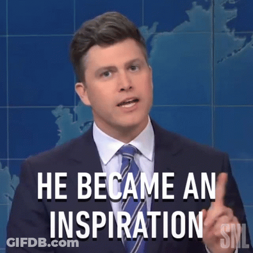 A Man In A Suit And Tie Is Saying He Became An Inspiration Snl GIF