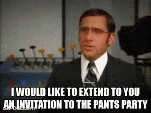 A Man In A Suit And Tie Is Saying `` I Would Like To Extend To You An Invitation To The Pants Party `` . GIF