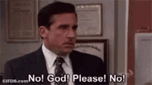 A Man In A Suit And Tie Is Saying No ! God ! Please ! No ! In An Office . GIF