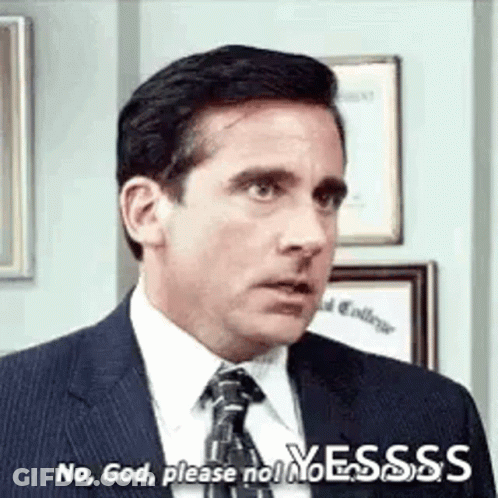A Man In A Suit And Tie Is Saying `` No , God , Please No , Yesss '' . GIF