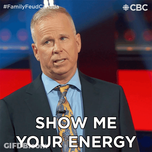 A Man In A Suit And Tie Is Saying " Show Me Your Energy " GIF