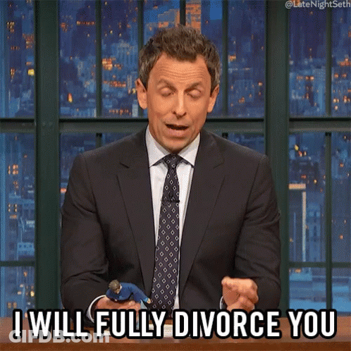 A Man In A Suit And Tie Is Saying That He Will Fully Divorce His Wife GIF
