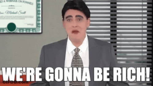 A Man In A Suit And Tie Is Saying We 'Re Gonna Be Rich . GIF