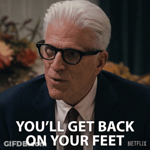 A Man In A Suit And Tie Is Saying You 'Ll Get Back On Your Feet GIF