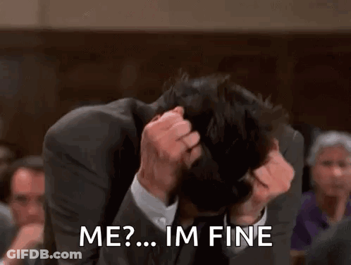 A Man In A Suit And Tie Is Scratching His Head And Saying `` Me ? ... Im Fine '' . GIF