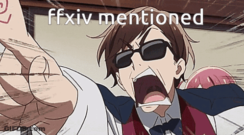 A Man In A Suit And Tie Is Screaming With The Words Ffxiv Mentioned Above Him GIF