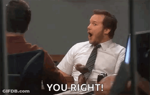A Man In A Suit And Tie Is Sitting At A Desk Talking To Another Man And Says `` You Right '' . GIF