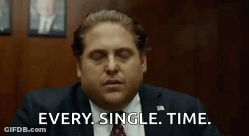 A Man In A Suit And Tie Is Sitting In A Room With His Eyes Closed And Says `` Every Single Time '' . GIF