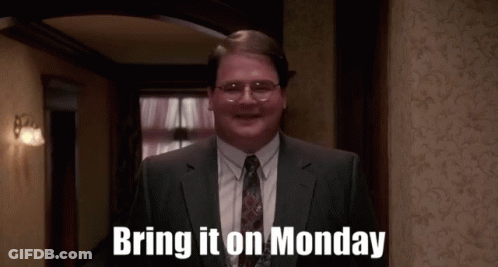A Man In A Suit And Tie Is Smiling And Says Bring It On Monday . GIF