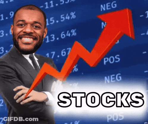 A Man In A Suit And Tie Is Smiling In Front Of A Stocks Chart GIF