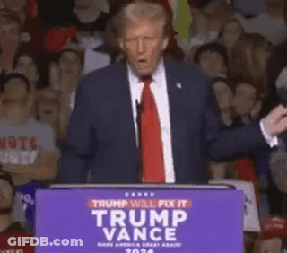 A Man In A Suit And Tie Is Standing At A Podium Giving A Speech In Front Of A Crowd . GIF