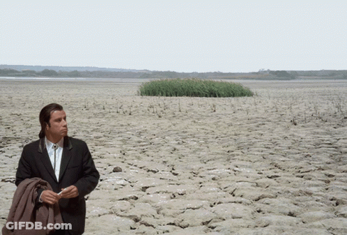 A Man In A Suit And Tie Is Standing In A Desert GIF