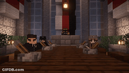A Man In A Suit And Tie Is Standing In A Room With A Lantern GIF