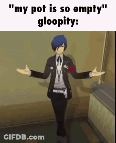 A Man In A Suit And Tie Is Standing In A Room With His Arms Outstretched And Says " My Pot Is So Empty " GIF