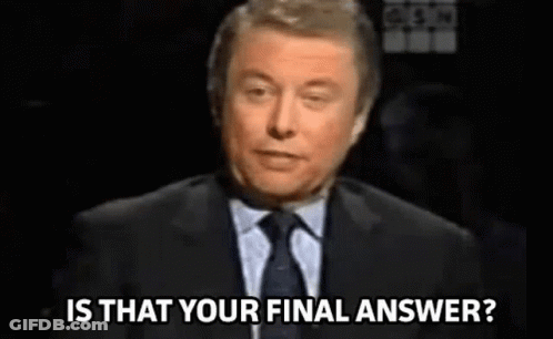 A Man In A Suit And Tie Is Standing In Front Of A Black Background And Asking , `` Is That Your Final Answer ? '' GIF