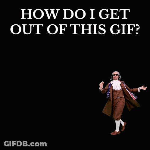 A Man In A Suit And Tie Is Standing In Front Of A Black Background With The Words " How Do I Get Out Of This Gif " GIF
