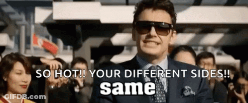 A Man In A Suit And Tie Is Standing In Front Of A Crowd And Says So Hot Your Different Sides Same . GIF