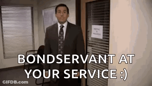 A Man In A Suit And Tie Is Standing In Front Of A Door In An Office . GIF