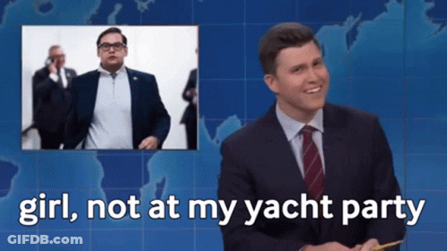 A Man In A Suit And Tie Is Standing In Front Of A Map And Says " Girl , Not At My Yacht Party " GIF