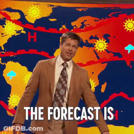 A Man In A Suit And Tie Is Standing In Front Of A Map Of The World And Saying `` The Forecast Is '' . GIF