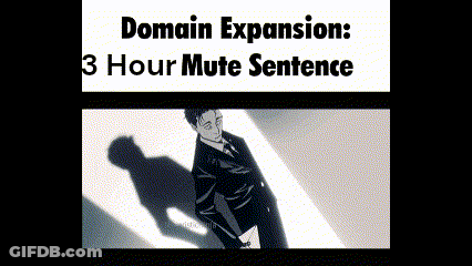 A Man In A Suit And Tie Is Standing In Front Of A White Wall With The Words Domain Expansion : 3 Hour Mute Sentence GIF