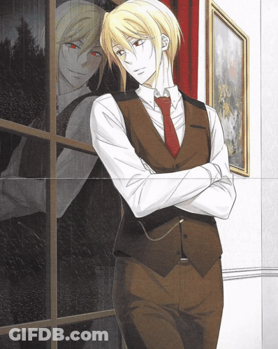 A Man In A Suit And Tie Is Standing In Front Of A Window With His Arms Crossed GIF