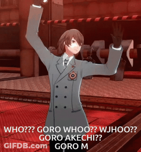 A Man In A Suit And Tie Is Standing With His Arms In The Air And Says Who Goro Whoo Wjhoo GIF