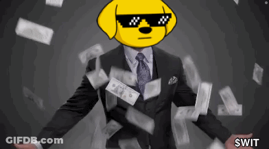 A Man In A Suit And Tie Is Surrounded By Money And The Word Swift Is On The Bottom Right GIF