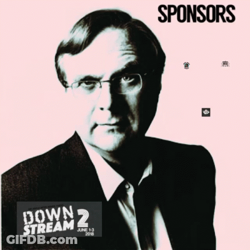 A Man In A Suit And Tie Is Surrounded By Sponsors Such As Nacho Mama 'S Tamales And Seattle Superfriends GIF