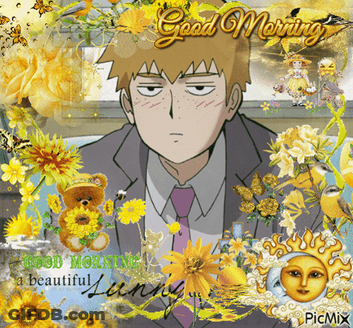 Man In Suit Surrounded By Flowers And Butterflies GIF