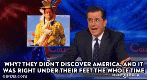 A Man In A Suit And Tie Is Talking About Why They Did Not Discover America GIF