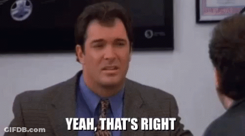 A Man In A Suit And Tie Is Talking To Another Man And Saying Yeah , That 'S Right . GIF