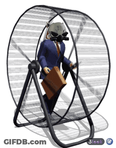 A Man In A Suit And Tie Is Walking In A Hamster Wheel With A Briefcase GIF