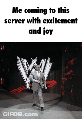 A Man In A Suit And Tie Is Walking On A Stage With The Words Me Coming To This Server With Excitement And Joy . GIF