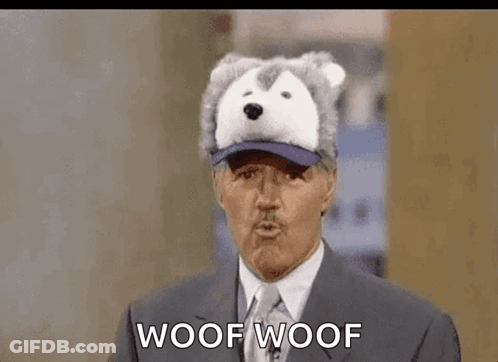 A Man In A Suit And Tie Is Wearing A Husky Hat And Talking . GIF