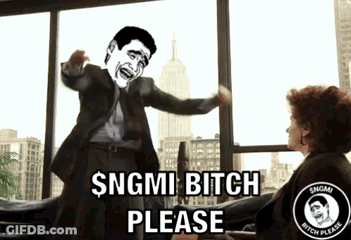 A Man In A Suit And Tie Is Yelling At A Woman In Front Of A Window And Says $ Ngmi Bitch Please GIF