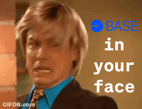 Man In Suit Making Funny Face With Base In Your Face Text GIF
