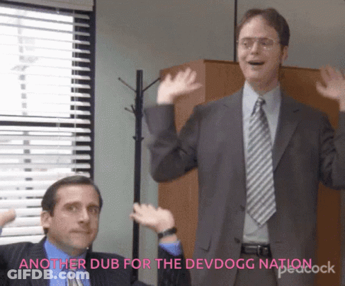 A Man In A Suit And Tie Says Another Dub For Devdogg Nation GIF