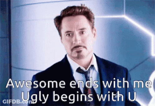 A Man In A Suit And Tie Says Awesome Ends With Me Ugly Begins With U. GIF
